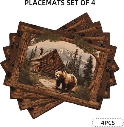 Bear Placemats Set of 4 Washable Table Place Mats for Dining Kitchen Party Decor