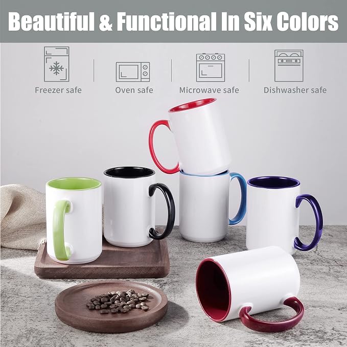 TANGLONG 15oz Sublimation coffee Mugs-6 Assorted Colors Magic cupSet of 12 | - Image 3