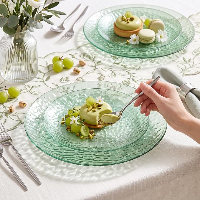 Rubtlamp 100 Pcs Clear Green Plastic Plates Dinnerware Set, 50 Dessert platos - Image 3