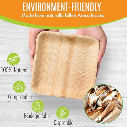 Raj Eco Compostable Palm Leaf Plates Like Bamboo Plates Disposable - 8 Inch Square 200 Plate, Natural wooden, Eco-Friendly, Fancy Biodegradable & Disposable Dessert Appetizer Wedding Plate