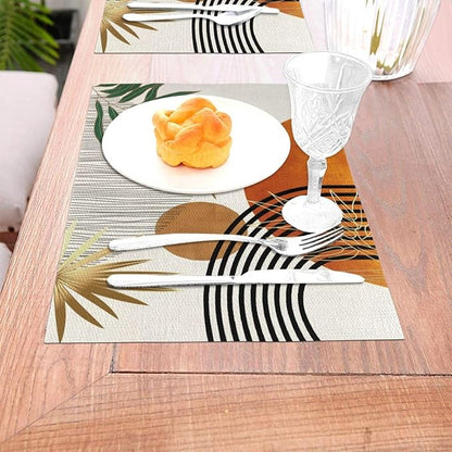 Mid Century Placemats Set of 4,12x18 Inches Boho Orange Green Tropical Leaf Decorative Placemats Modern Rectangle Table Mats for Party Home Kitchen Dining Table Decoration
