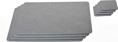 Nikalaz Set 4 Small Placemats and 4 Coasters, Table Mats Made in Europe Recycled Leather, Place Mats 15.7 x 11.8 inches and Coasters 3.9 x 3.9 inches (Dirty Grey)