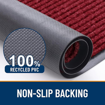 OLANLY Front Door Mat Indoor Outdoor Entrance, Waterproof Heavy Duty Doormat, Fade Resistant, Low Profile, Easy Clean Patio Porch Welcome Floor Mats for Entry, 59x35, Wine Red