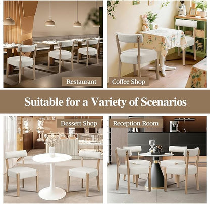 Modern Dining Chairs Set of 6 – Mid-Century Modern Faux Leather Upholstered Kitchen & Dining Room Chairs with Curved Back, Oversized Rounded Seat, Sturdy Wood Frame, Beige