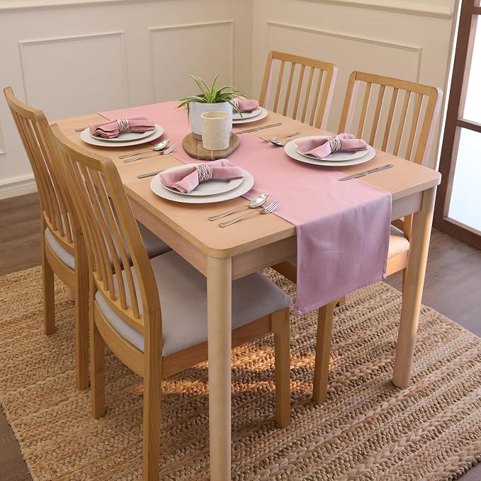 Encasa XO Table Runner, Cotton Canvas Dining Runner 13"x72" | Mauve, 180 GSM - Image 2
