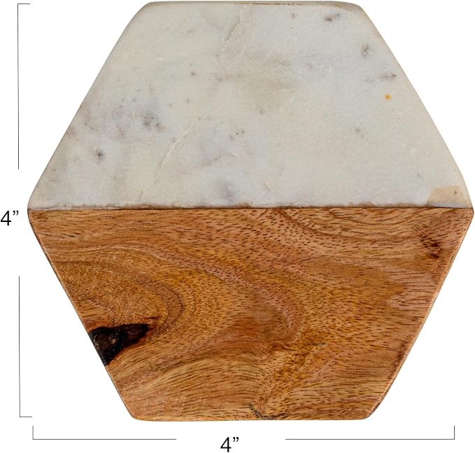 Creative Co-op Marble & Mango Wood Hexagon Coasters - Image 2