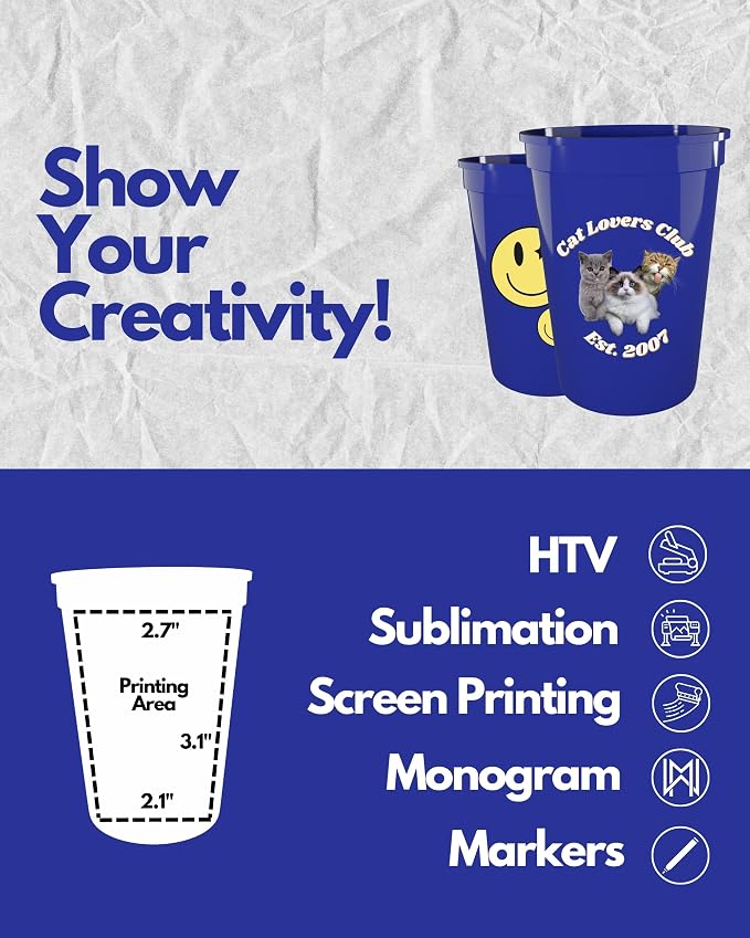 PartyPrints 10 Pack Small 10 to 12 oz Royal Blue Reusable Blank Plastic Cups - Image 3