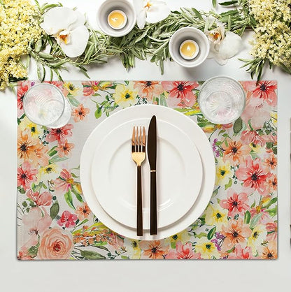 He is Risen Placemats Set of 4 Spring Easter Christian Cross Religious Flowers Kitchen Table Mats Seasonal Easter Holiday Linen Fabric Place Mat for Party Kitchen Dining Decoration