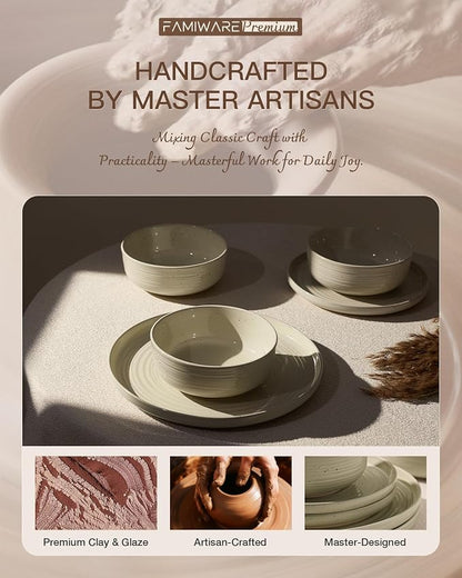 Stoneware Dinnerware Set with Pasta Bowls, Service - Image 6