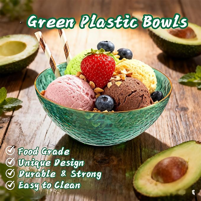 30 Pack 12 Ounce Clear Green Plastic Bowls Serving Bowls Hammered - Image 7