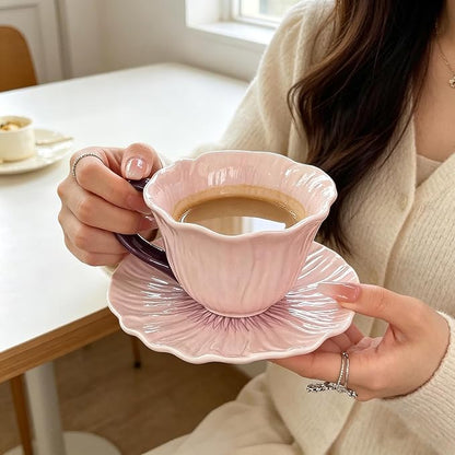 KOOV Latte Cup and Saucer Set of 4, Vintage Hand-Painted 10 oz Ceramic - Image 7