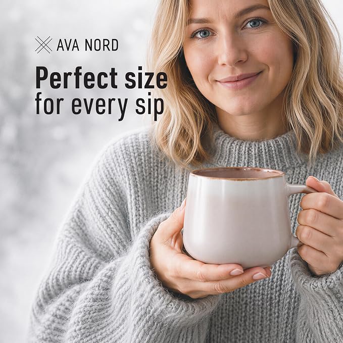 Ava Nord Large Stoneware Ceramic Coffee Mugs Set of 2 | 20 oz | Rose Sand | - Image 4