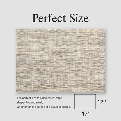Placemats Set of 12 - Easy Clean Woven Vinyl Placemats for Dining Table, Indoor/Outdoor Place Mats, Washable PVC Table Mats（Caramel）
