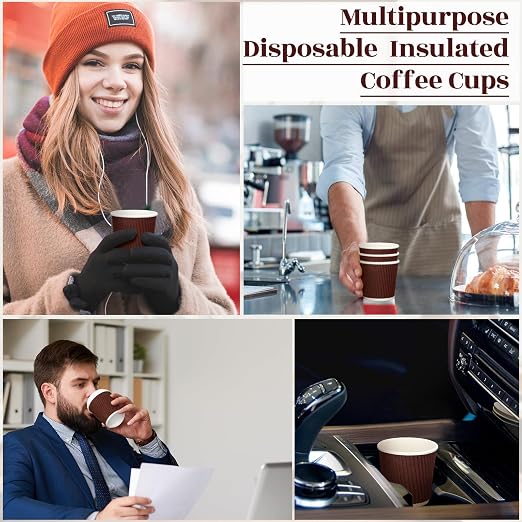Yaomiao 200 Pcs 4 oz Disposable Espresso Coffee Cups Ripple Corrugated Paper - Image 7