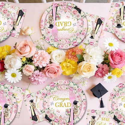 96Pcs She Believed She Could So She Did Paper Plates Napkins Forks Flower - Image 5