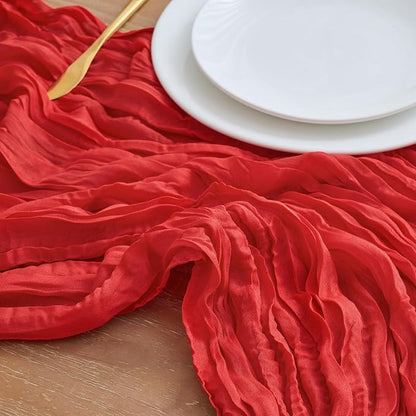 Asee'm 2pcs Red Cheesecloth Table Runner Christmas 10FT Boho Rustic Gauze | - Image 4
