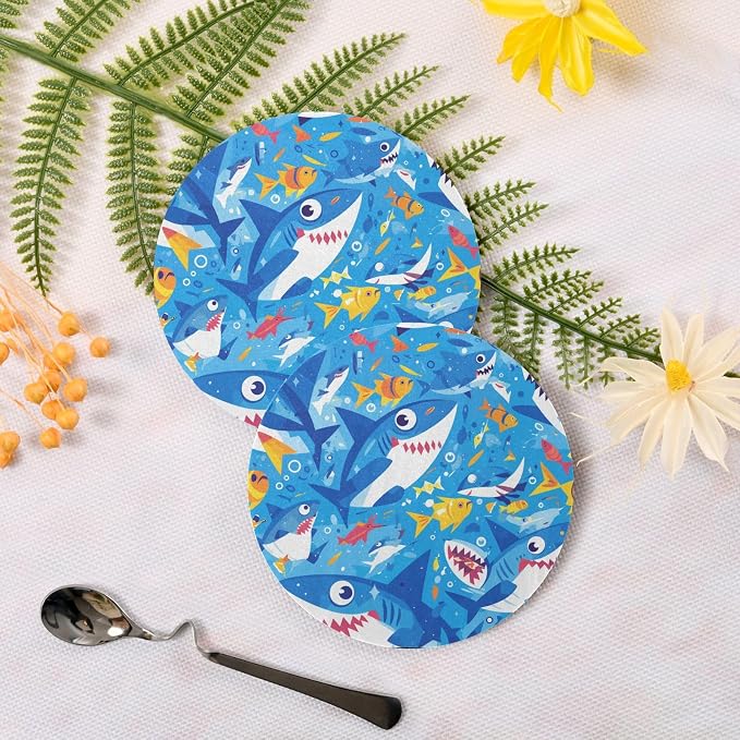 Ocean Shark Masco Absorbent Drink Coaster 4 Pcs Corkboard Placemats Kitchen Hot - Image 3