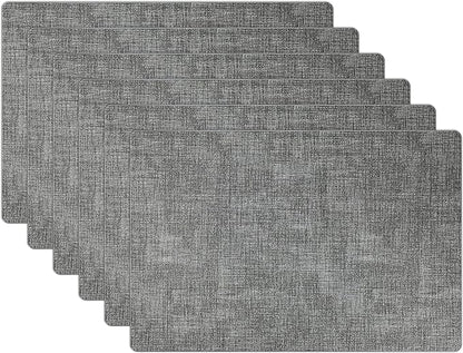 Placemats Set of 6 Faux Leather Heat Resistant Tables Mats Waterproof Oilproof Wipeable Reversible Anti-Slip Place Mats for Kitchen/Dining/Party/Outdoor 11.8" x 16.9", Light Gray