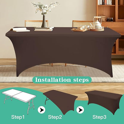 4FT Table Cloth for Rectangular Fitted Events Stretch Black Table Covers Washable Spandex Tablecloth Protector for Party, Wedding, Cocktail, Banquet, Festival