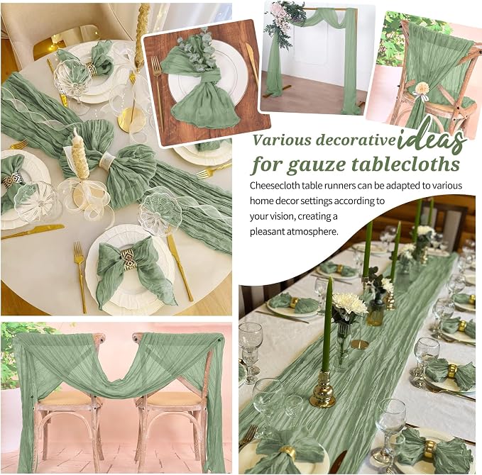 Pesonlook Cheesecloth Table Runner Sage Green, 10 Pack 17.7x108 inch, Long | - Image 7