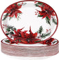 50 Pcs Christmas Oval Plates 10" x 12" Large Disposable 400 GSM Heavy Duty Red Poinsettia Floral Paper Dessert Plates Christmas Birthday Party Decorations for Festive Xmas Theme Dinner Party Supplies