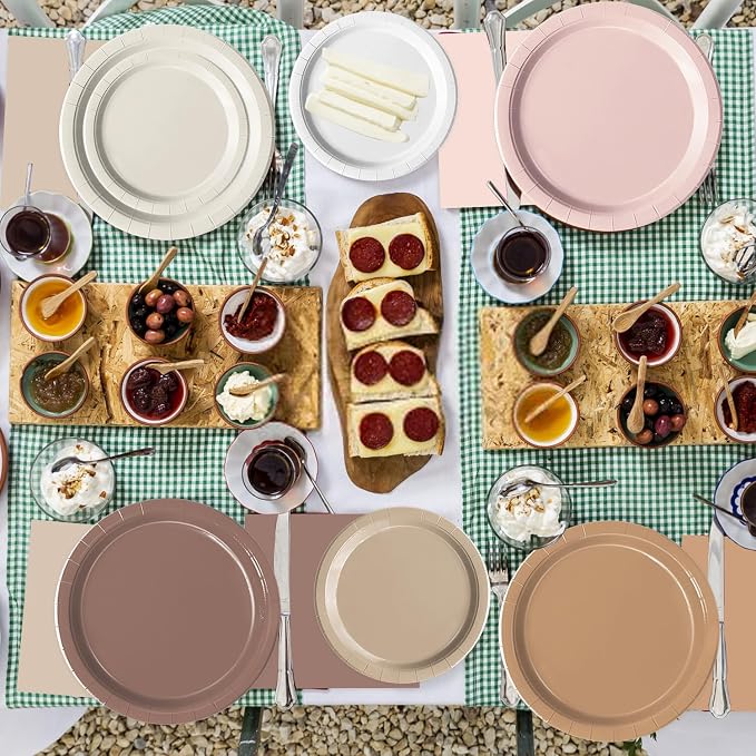 Oigco 60 PCS Brown Paper Plates Boho Baby Shower Decorations Gradient Brown - Image 3
