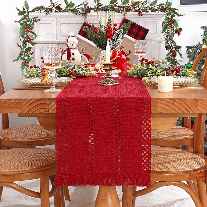 Macrame Table Runner Christmas Red Boho Table Runners - Image 4