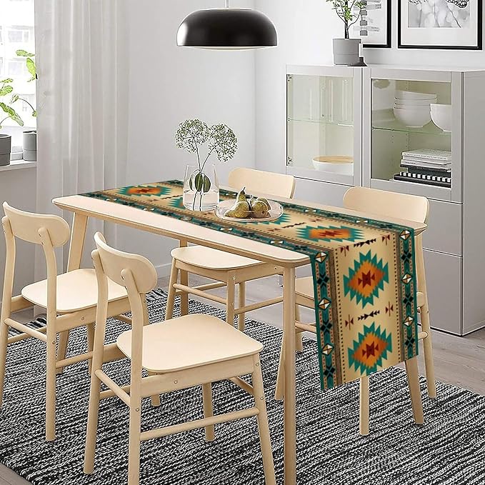 Aztec Southwest Table Runner, Ethnic Style Design Geometric Triditional Kitchen - Image 2