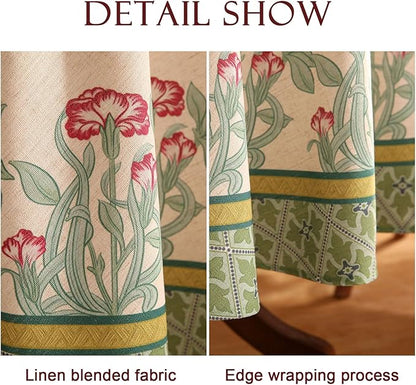 patdrea Designer Green Tablecloth for Round Table,Vintage Linen Leaves Pattern Table Cloth,Floral Cover Fall Decor for Kitchen Dining Christmas,Thanksgiving,Diameter 67"-Cecilia D