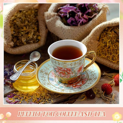 6 Pcs 3 oz Mini Vintage Floral Tea Cups and Saucers Set, Christmas Halloween - Image 4