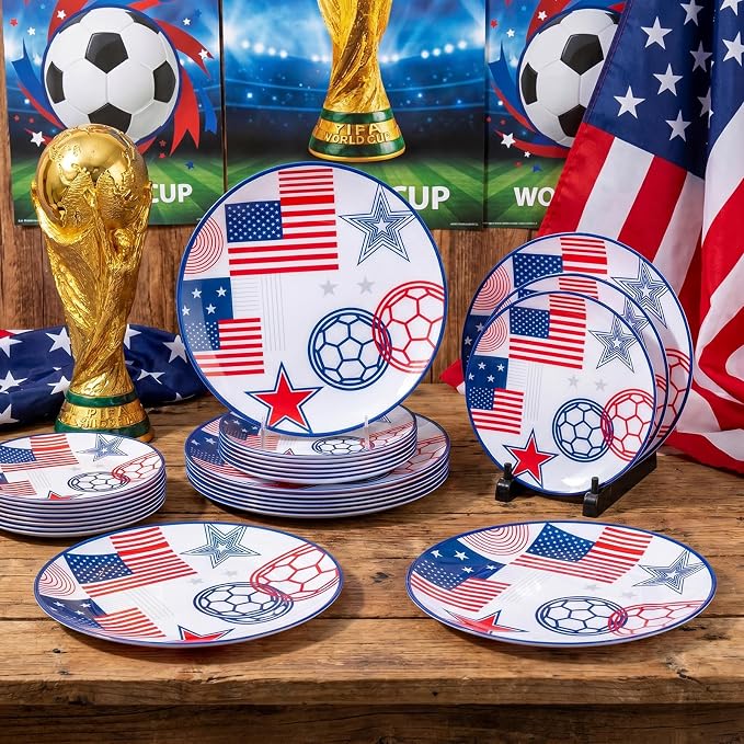 20 Red and Blue Plastic Soccer Plates, Disposable Plates - Image 5