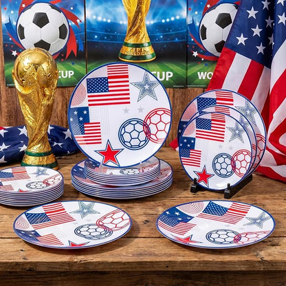 20 Red and Blue Plastic Soccer Plates, Disposable Plates - Image 5