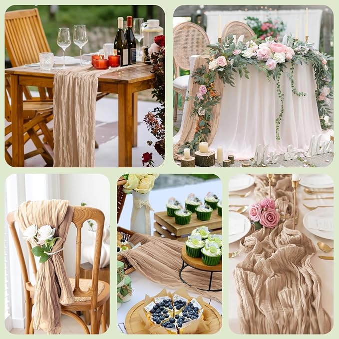 Cheesecloth Table Runner Nude Brown 10FT Boho Gauze, 4 Pack | 120 Inch Cheese - Image 7