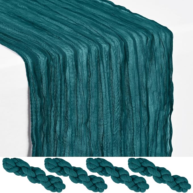 Showgeous 4 Pack Teal Cheesecloth Table Runner, 17 x 108 Inches | Boho by Showgeous
