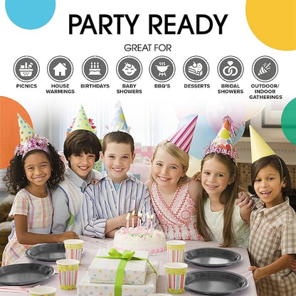 Silver Plastic Plates For Party 7" Silver Disposable Plates Heavy Duty 100 Pcs Plastic Dinnerware Sets Heavy Duty 350 GSM Disposable Dinnerware Set