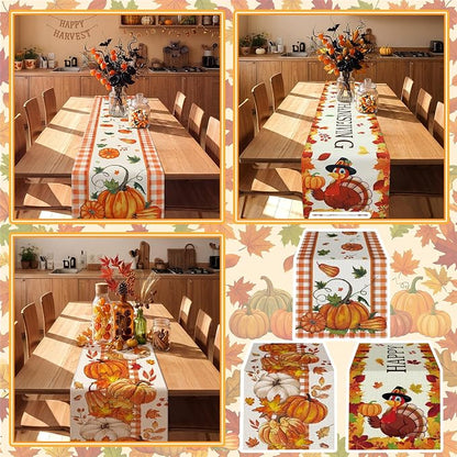 Gilprop 3 Pcs Fall Table Runners Pumpkin Tablecloth, 13x72 Inch | Farmhouse - Image 5