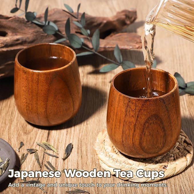 10 Pcs Wooden Tea Cups Top Grade Natural Solid Wood Tea Cup, Natural Solid Wood - Image 2