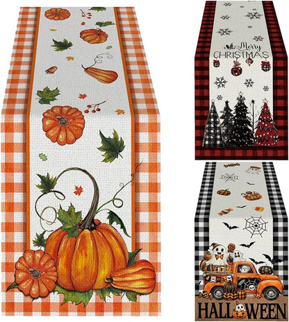 Gilprop 3 Pcs Holiday Table Runners Seasonal Tablecloth, 13x72 Inch | Farmhouse by Gilprop