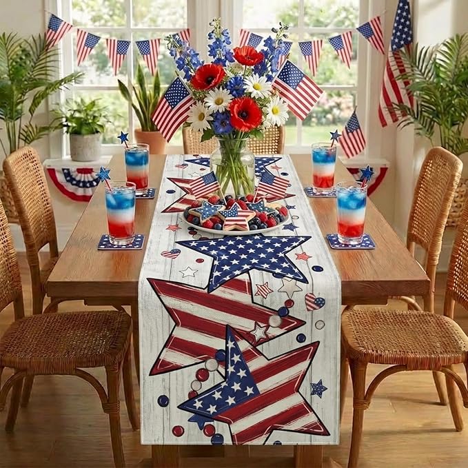 Patriotic Table Runner Decor, 4th of July Independence Day Retro American Flag - Image 2