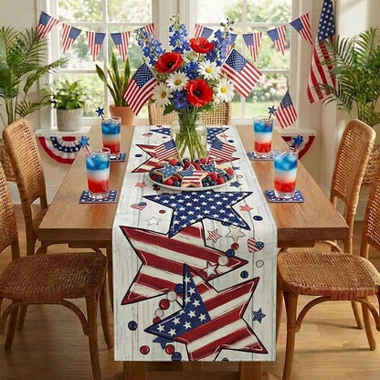 Patriotic Table Runner Decor, 4th of July Independence Day Retro American Flag - Image 2