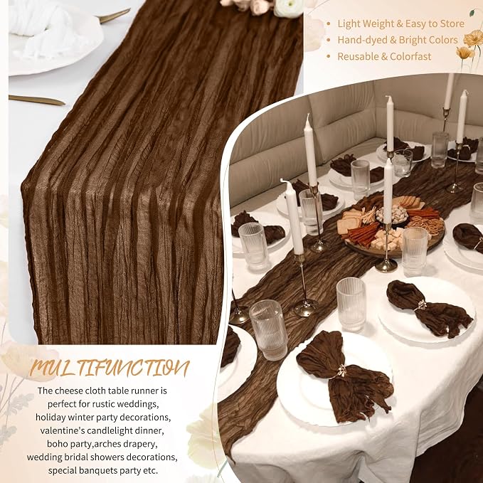 Showgeous 30 Pack Brown Cheesecloth Table Runner, 17 x 108 Inches | Boho - Image 5