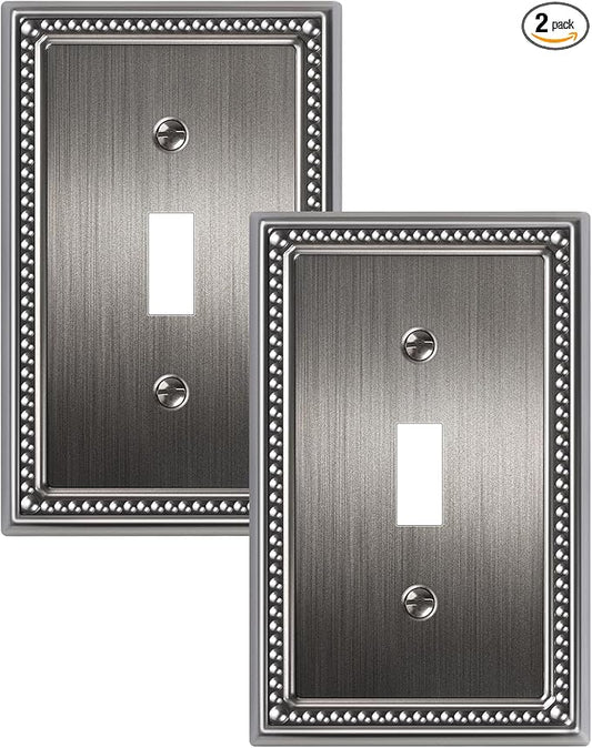 2-Pack Single Toggle Light Switch Cover Plate, Pearls Decorative Switch Plate Covers, Silver 1 Gang Metal Wall Plate, Corrosion Resistant