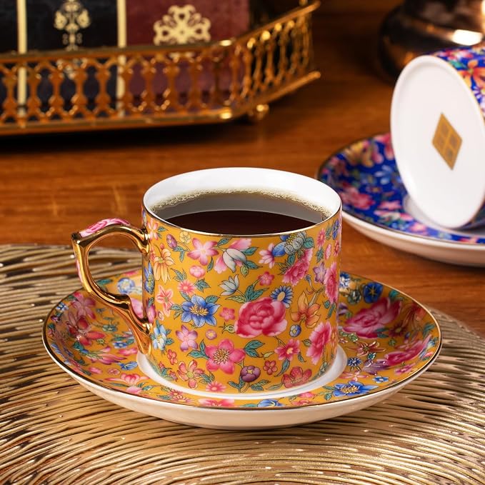 KAMMAK Tea Cup and Saucer, Ceramic Coffee Cups, 6 oz, Afternoon Tea and - Image 5