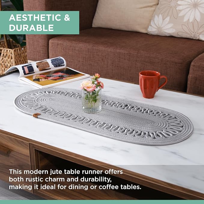 Oval Jute Table Runner | Woven Braided Dining Runner | Natural Textured Rattan - Image 4