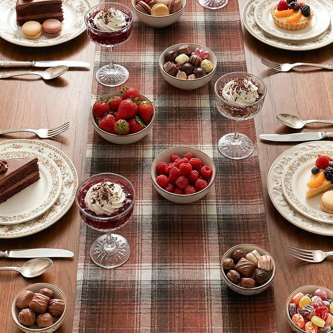 Artoid Mode Caramel Brown Farmhouse Plaid Fall Table Runner 13x60 Inch | - Image 4