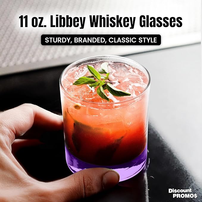 Whiskey Glasses by Libbey 10 oz. Set of 10, Bulk Pack - Heavy Base Old Fashioned Glass, Perfect for Scotch, Bourbon, Whiskey, Cocktail - Purple
