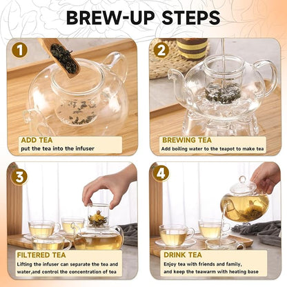 Glass Teapot Set, 40OZ/1200ml Stovetop Safe Glass Tea Kettle - Image 7