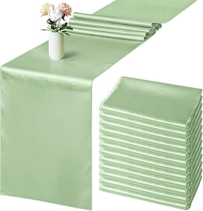 Aneco 12 Pack Satin Table Runner 12 x 108 Inch Sage Green Long Wedding Satin by Aneco