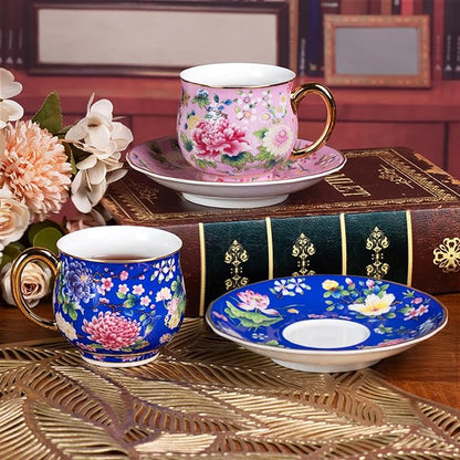 KAMMAK Tea Cup and Saucer, Ceramic Coffee Cups, 7.1 oz, Afternoon Tea and - Image 7