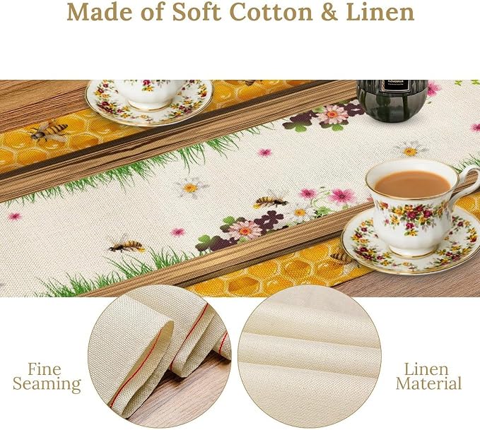Watercolor Honeycomb Table Runner, Farmhouse Spring Summer Autumn Fall Floral - Image 5